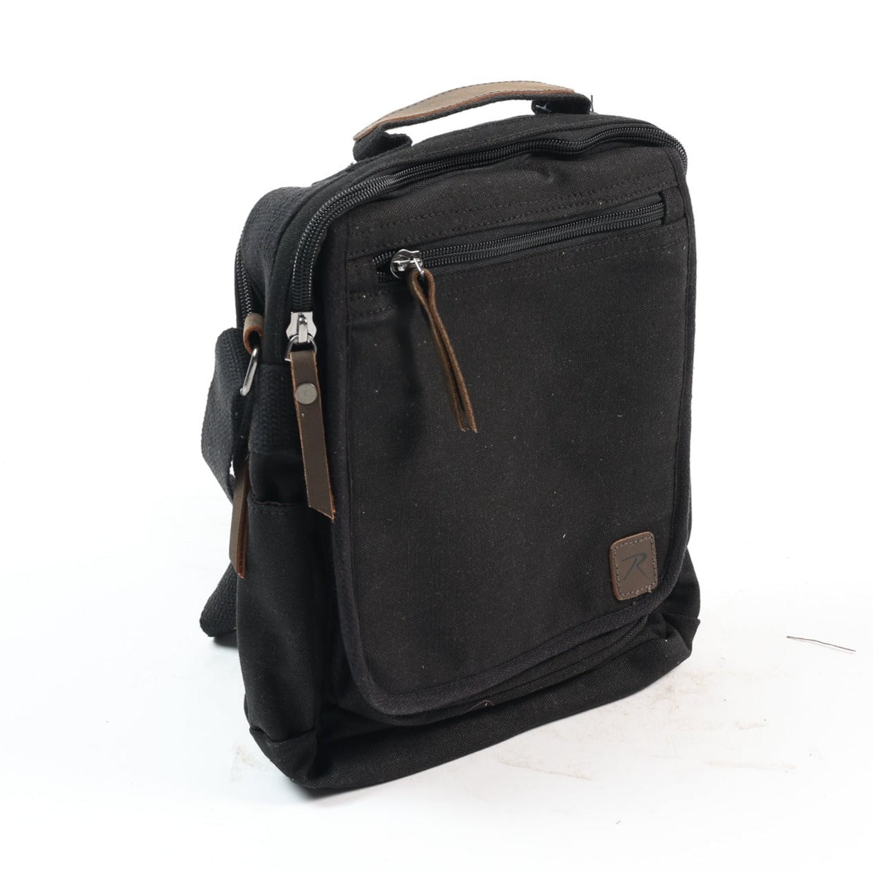 Leather & Canvas Messenger Bag in Black