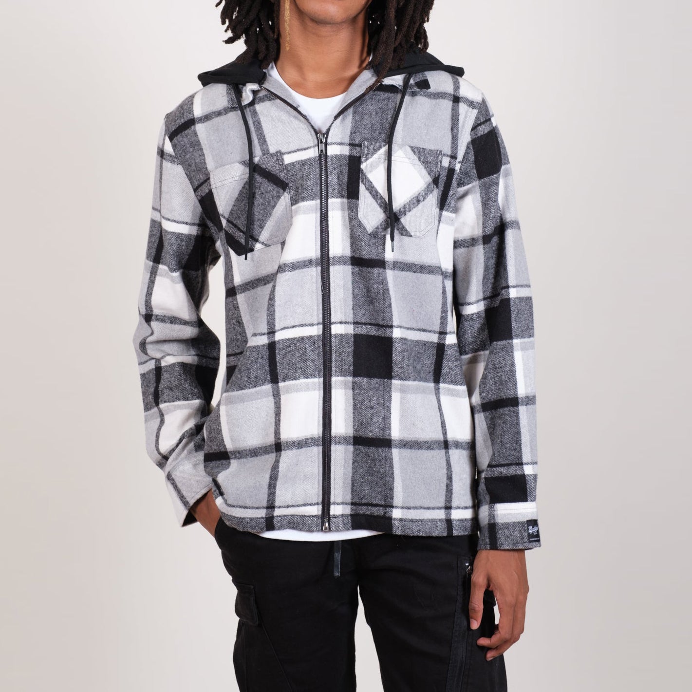 White discount flannel hoodie